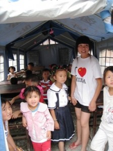 Classroom in a tent in Beichuan County Photo: UBS China Partnership.
